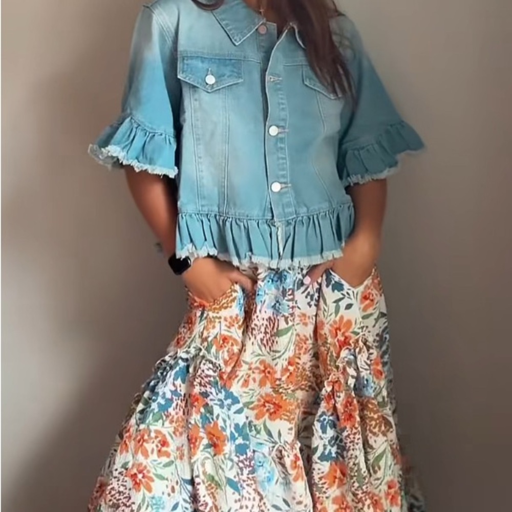 Blue Denim Ruffle Jacket - Picture 11 of 12